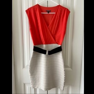 Express - Size small bright orange and tan sheath dress with black belt